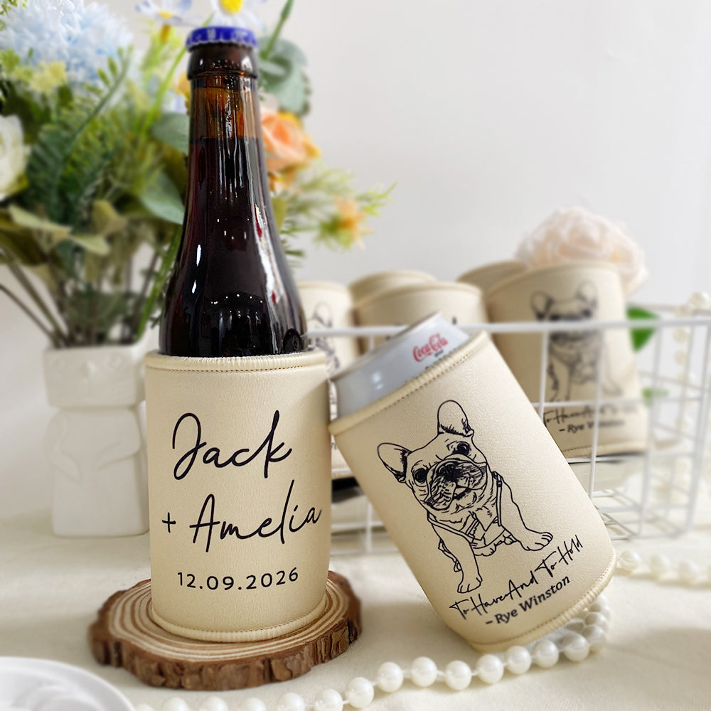 Custom Dog Drawing Can Coolers