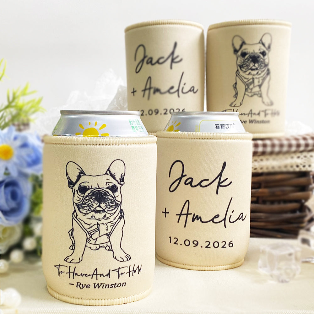 Custom Dog Drawing Can Coolers
