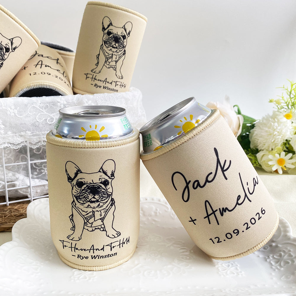 Custom Dog Drawing Can Coolers